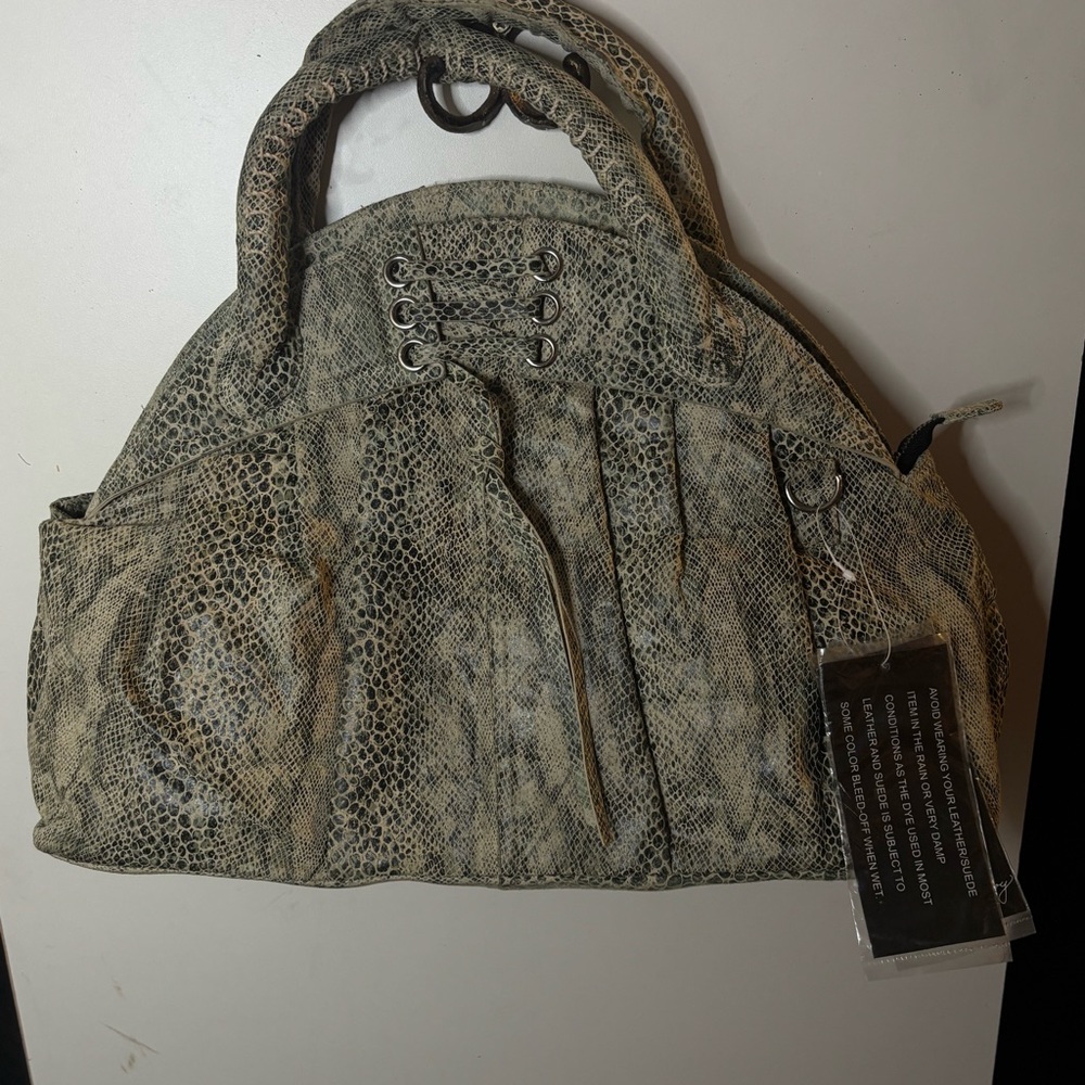 Pamela McCoy Gray Snakeskin Shoulder Bag